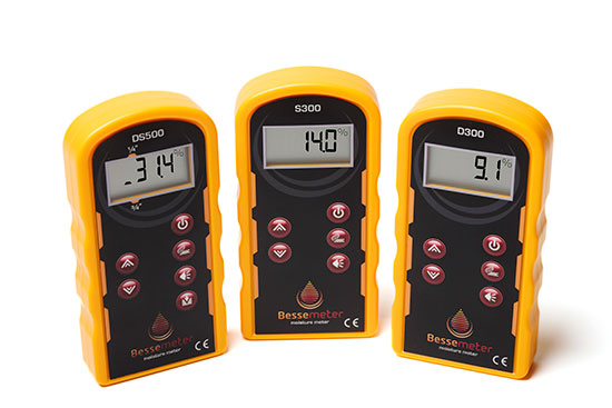 A lineup of the Bessemeter DS500, S300, and D300 wood moisture meters