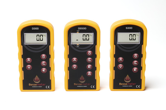 Three Bessemeter wood moisture meters in a row