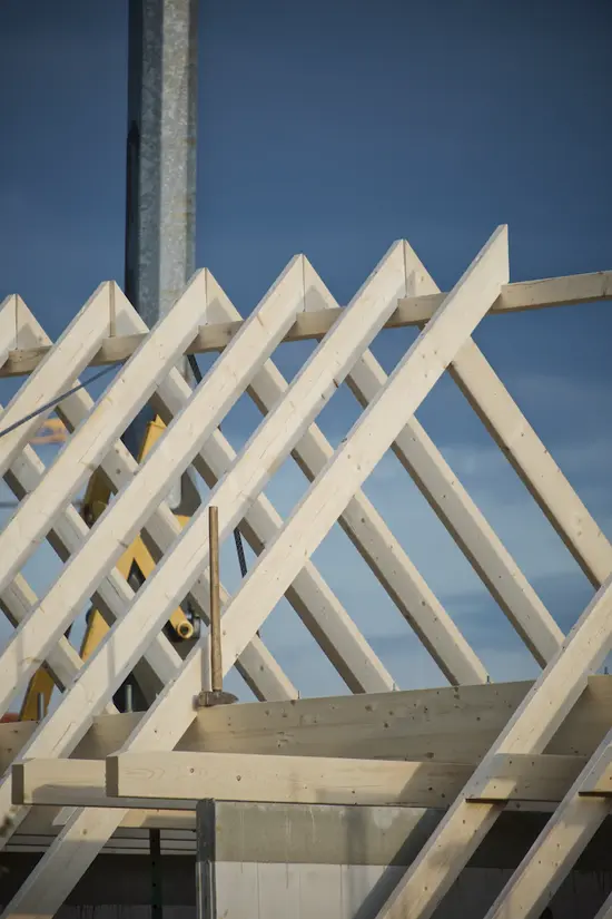 Roof trusses being built