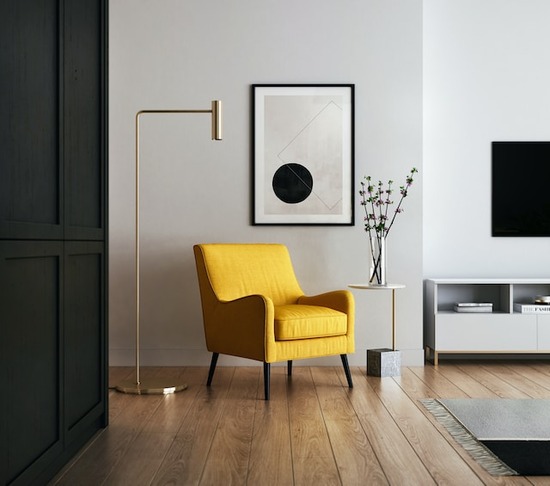 A hardwood floor in a living room