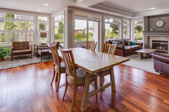  A dining room with a beautiful, blemish-free hardwood floor