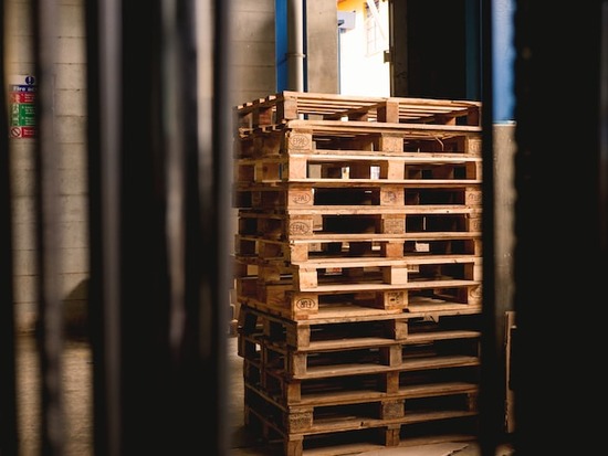 A stack of wooden pallets