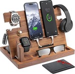 Wooden desk organizer and charging station