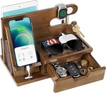 Wood phone charging station with drawer
